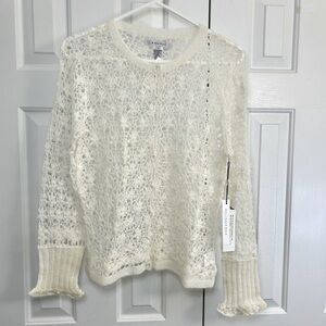 NWT Ballinger Gold Mohair & Wool Blend Fairy Open Knit Ruffle Cuff Cardigan Sz L